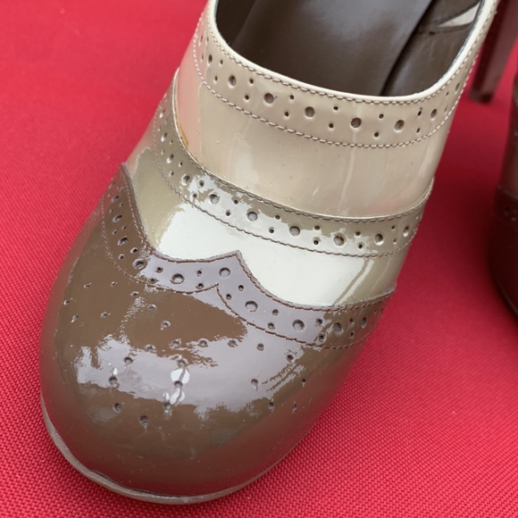 Guess Tri-colored Brown/Sand color Patent Oxford design high heels, sz7.5, BNWT - Picture 3 of 11